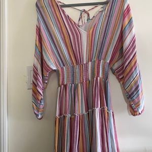 Smocked waist rainbow strip dress